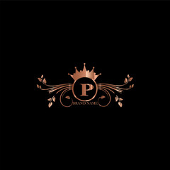 luxurious  p letter logo design with golden color