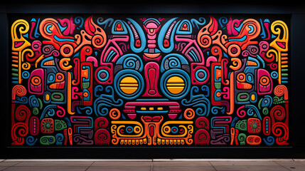 Graffiti on the wall. Mural art at The street. Colorful, abstract art painting on the wall in the public art gallery.