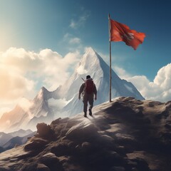Obraz premium person standing on top of mountain