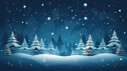  a winter scene with snow covered trees and snowflakes on a dark blue background with snowflakes falling from the sky and snow flakes on the ground.  generative ai