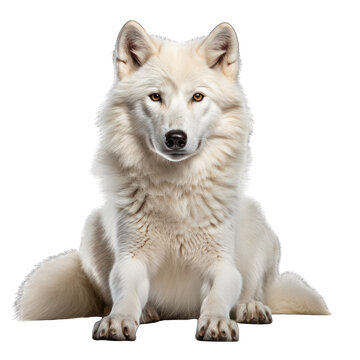 Arctic Wolf Sitting Posture Isolated on Transparent or White Background, PNG