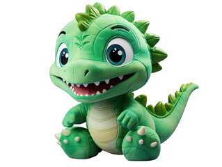 Cuddly Dinosaur Stuffed Toy with a Cheerful Expression Isolated on Transparent or White Background, PNG