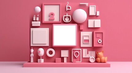 3D render social media with photo frame