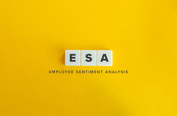 Employee sentiment analysis (ESA) Initialism. Letter Tiles on Yellow Background. Minimal Aesthetic.