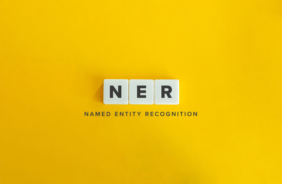 Named Entity Recognition (NER) Banner. Letter Tiles on Yellow Background. Minimal Aesthetic.