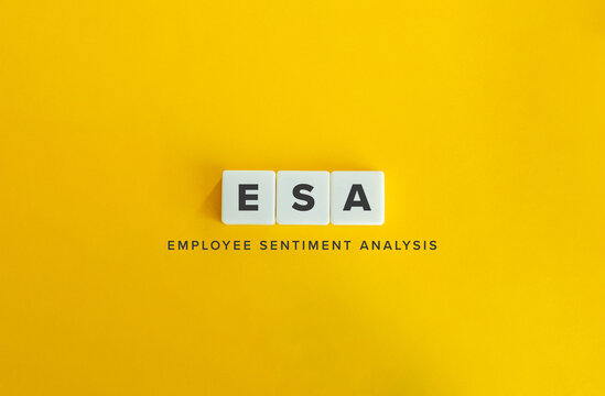 Employee sentiment analysis (ESA) Initialism. Letter Tiles on Yellow Background. Minimal Aesthetic.
