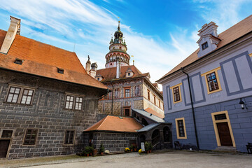 Medieval castle in Cesky Krumlov on an autumn day