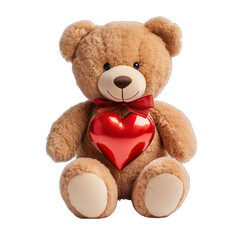 Teddy Bear Holding a Red Heart Isolated on Transparent or White Background, PNG