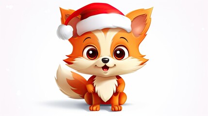  a red and white fox wearing a santa hat on top of it's head with a snowflake on it's cap on it's head.  generative ai