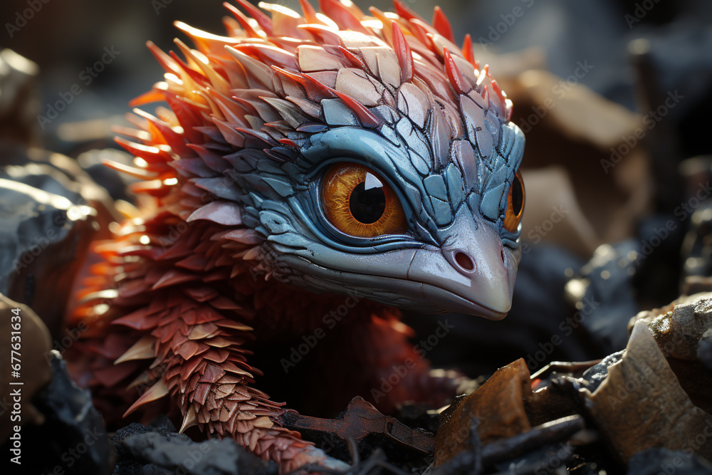 Poster a detailed close-up showcasing the intricate anatomy of a hatchling's beak and limbs as they emerge 
