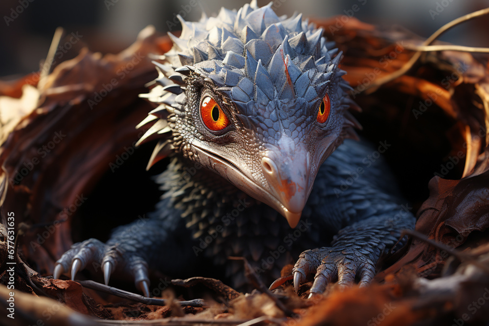 Poster a detailed close-up showcasing the intricate anatomy of a hatchling's beak and limbs as they emerge 