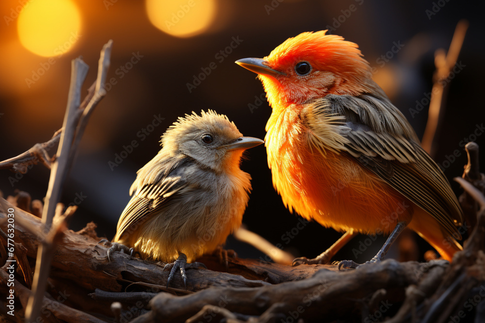 Aufkleber a touching scene of a parent bird looking on as its hatchling emerges, showcasing the bond between g