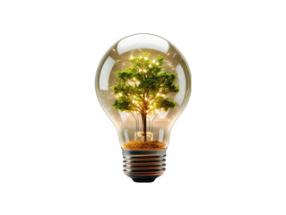Lightbulb with a Small Tree Inside Isolated on Transparent or White Background, PNG