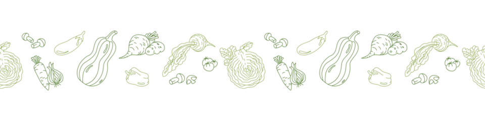 Fotobehang Plant-based seamless border with green veggies in doodle style. Vector flat illustration on transparent background © irocket
