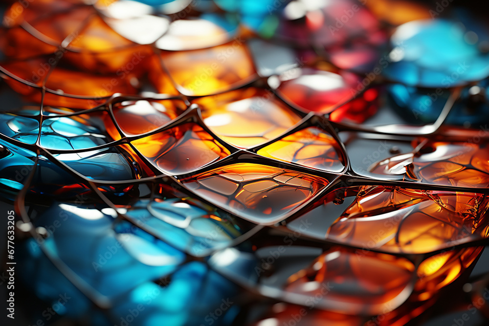 Poster An abstract interpretation of a spider web, focusing on its lines, shapes, and patterns in a creative manner.  