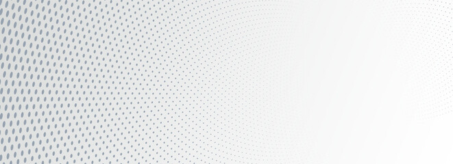 Grey dots in 3D perspective vector abstract background, dotted pattern cool design, wave stream of science technology or business blank template for ads.