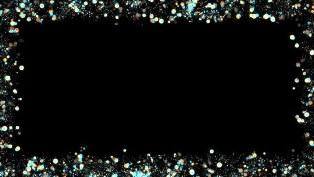 blue and gold particles border frame loop Transparent Video. Two color wide border, glittering frame shape animation on Transparent background Seamless loop