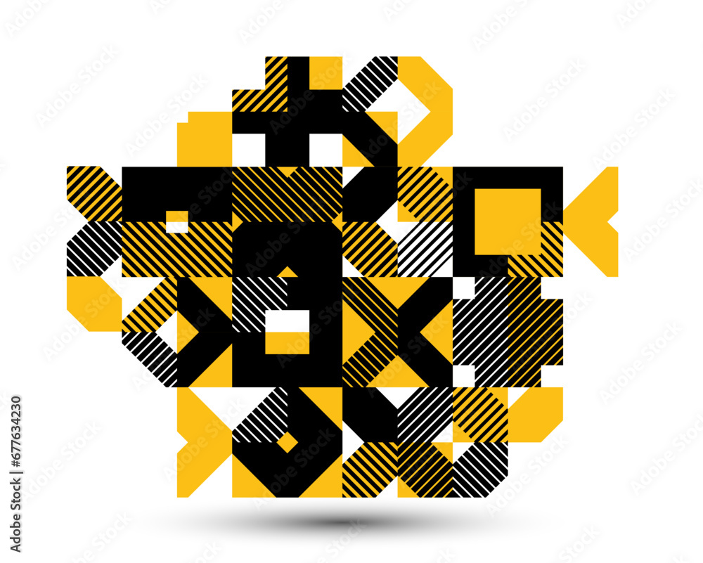 Poster abstract geometric vector background, modular tiling stripy art with circles and other shapes, retro