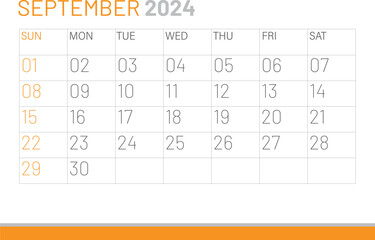 Calendar September 2024, corporate design template vector. Desk calendar 2024