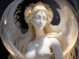 Radiant Greco-Roman Goddess in Marble and Gold. A resplendent illustration portraying a goddess in the opulence of marble and gold, generated by AI