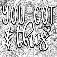 motivational quotes coloring pages design. yourself words coloring book pages design.  Adult Coloring page design, anxiety relief coloring book for adults. - obrazy, fototapety, plakaty