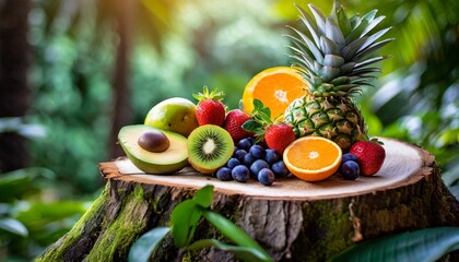 fresh fruits and berries on wood