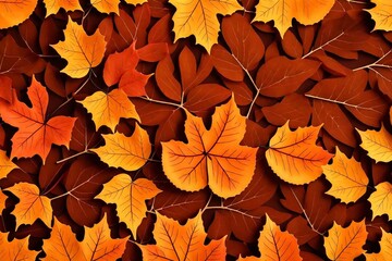 Orange fall leaves background, beautiful autumn season