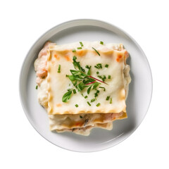 A Plate of White Chicken Lasagna Isolated on a Transparent Background