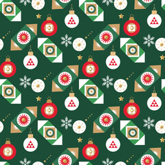 Merry Christmas and Happy New Year 2024 holiday template seamless border pattern Gifts, Santa, deer, ball toy, christmas tree, snowflake Flat