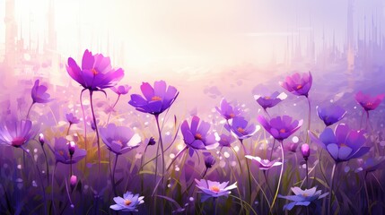 nature season design purple sunlit illustration spring meadow, plant colorful, bloom blooming...