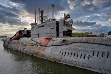 A view of an old submarine in Peenemünde on the Baltic Sea