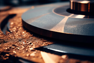 Finishing wheel made of pressed non-woven abrasive for stainless steel. - obrazy, fototapety, plakaty