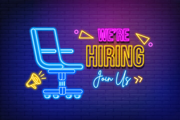 we are hiring job vacancy announcement neon light glowing social media post template design abstract vector
