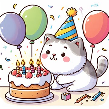 Cat and Birthday Cake