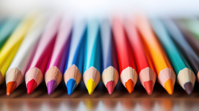 A set of sharp colored pencils in focus