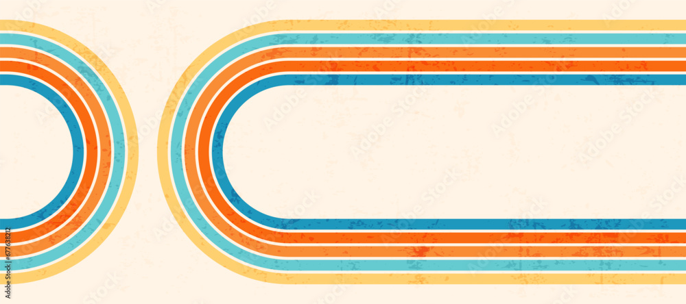 Poster retro colorful backdrop with bright stripes, groovy background with scuffed texture, old style abstr