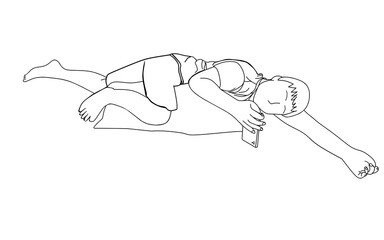 line art sketch people activity using phone with black line color that can used for sticker, e.t.c	