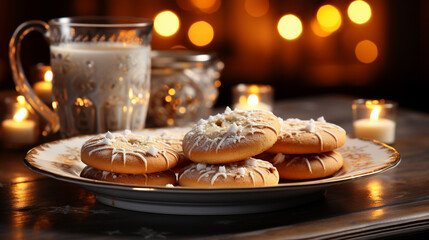 christmas cookies and tea HD 8K wallpaper Stock Photographic Image  - obrazy, fototapety, plakaty