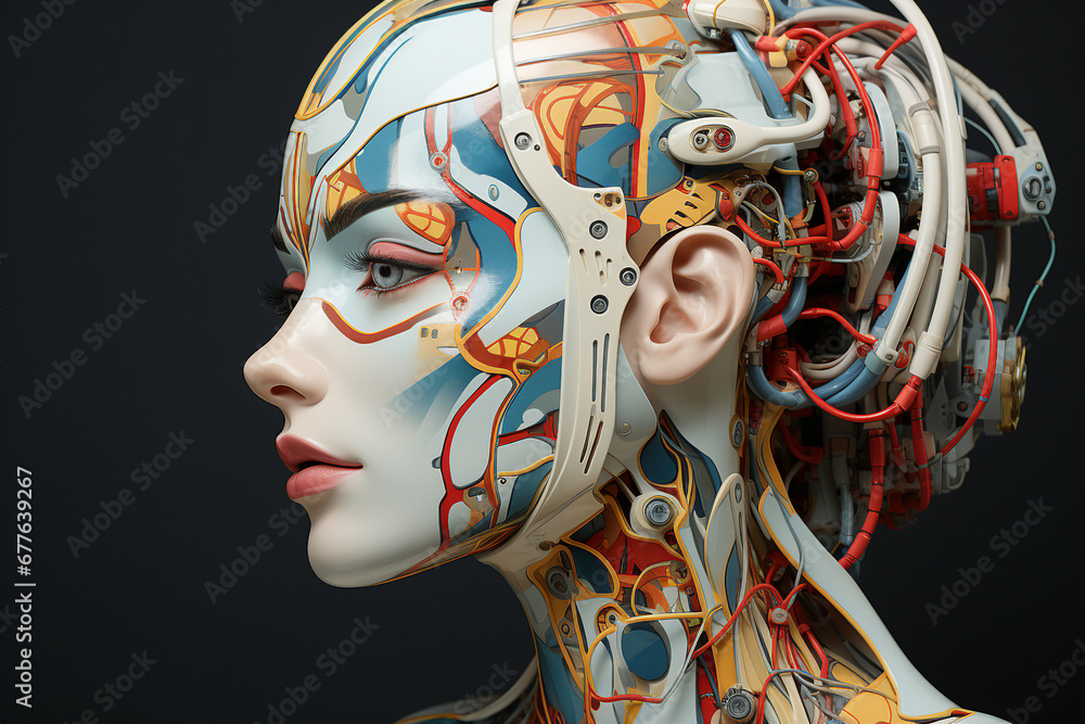 Aufkleber beautiful female robot with artificial intelligence made with generative ai