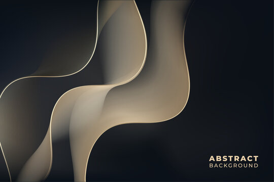Realistic golden smooth flow wavy lines abstract with black elegant gradient background design