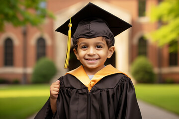 Little indian boy in robe and college graduate cap