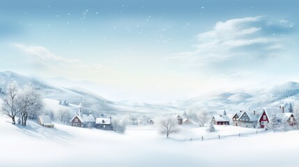 Fototapeta na wymiar village white snowy december snowy illustration cold sky, house home, trees building village white snowy december snowy