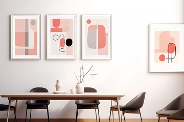 Cool pink abstract art poster collection, boho mid century plaque set. generative ai