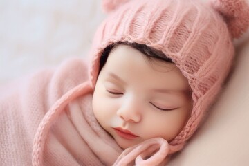 Fototapeta na wymiar Newborn baby is sleeping in cute bedroom