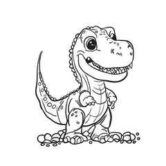 T-rex dinosaurus funny cute hand coloring book page drawing in the jungle