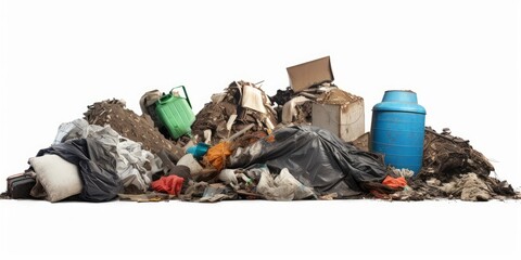 pile of trash, collection of garbage heap, isolated on white background, Generative AI - obrazy, fototapety, plakaty