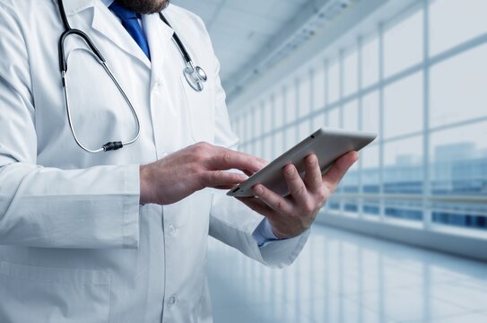 Digital health science concept, Doctor with digital tablet, AI generated image