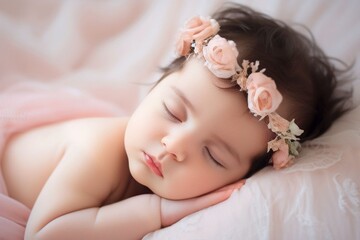 Obraz na płótnie Canvas Newborn baby is sleeping in cute bedroom