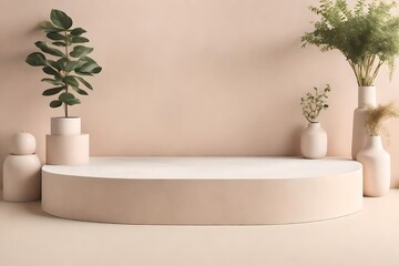 beige presentation plateform and podium background for product advertising