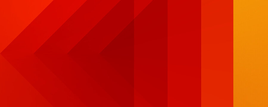 Yellow orange red abstract background for design. Geometric shapes. Triangles, squares, stripes, lines. Color gradient. Modern, futuristic. Light dark shades. Web banner.